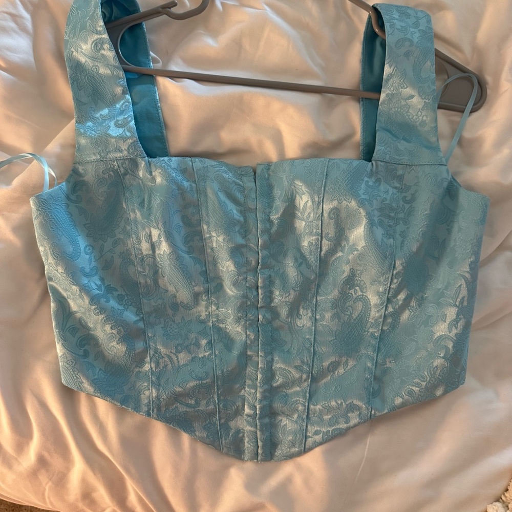 Princess Polly Light Blue Satin Corset Top